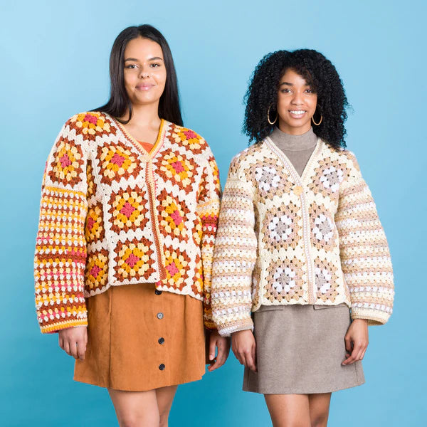 CROCHET PATTERN DOWNLOAD - FREE RED HEART CROCHET GRANNY CARDIGAN PATTERN, XS/S/M/L / WARM WHEAT