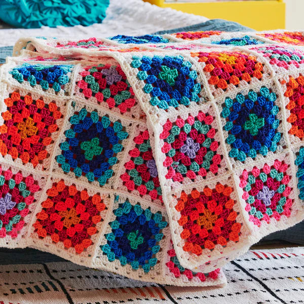 CROCHET PATTERN DOWNLOAD - FREE RED HEART SPECTRUM DREAMS CROCHET GRANNY SQUARE BLANKET PATTERN