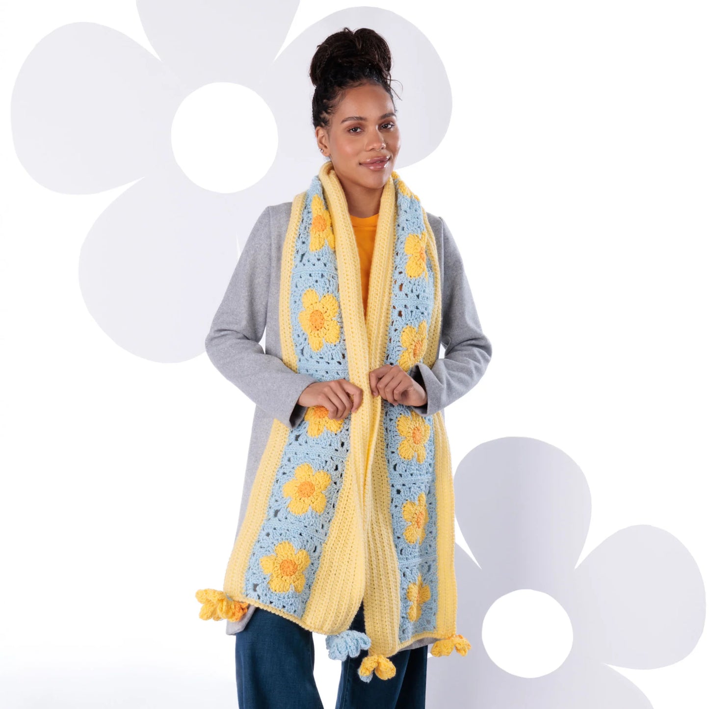 CROCHET PATTERN DOWNLOAD - Free Red Heart Crochet Flower Power Scarf Pattern