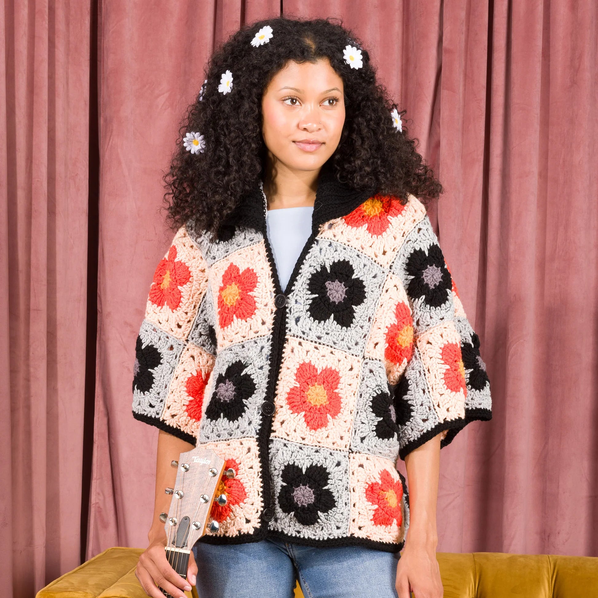 CROCHET PATTERN DOWNLOAD - Free Red Heart Crochet Blooming Grannies Cardigan Pattern, XS/S/M