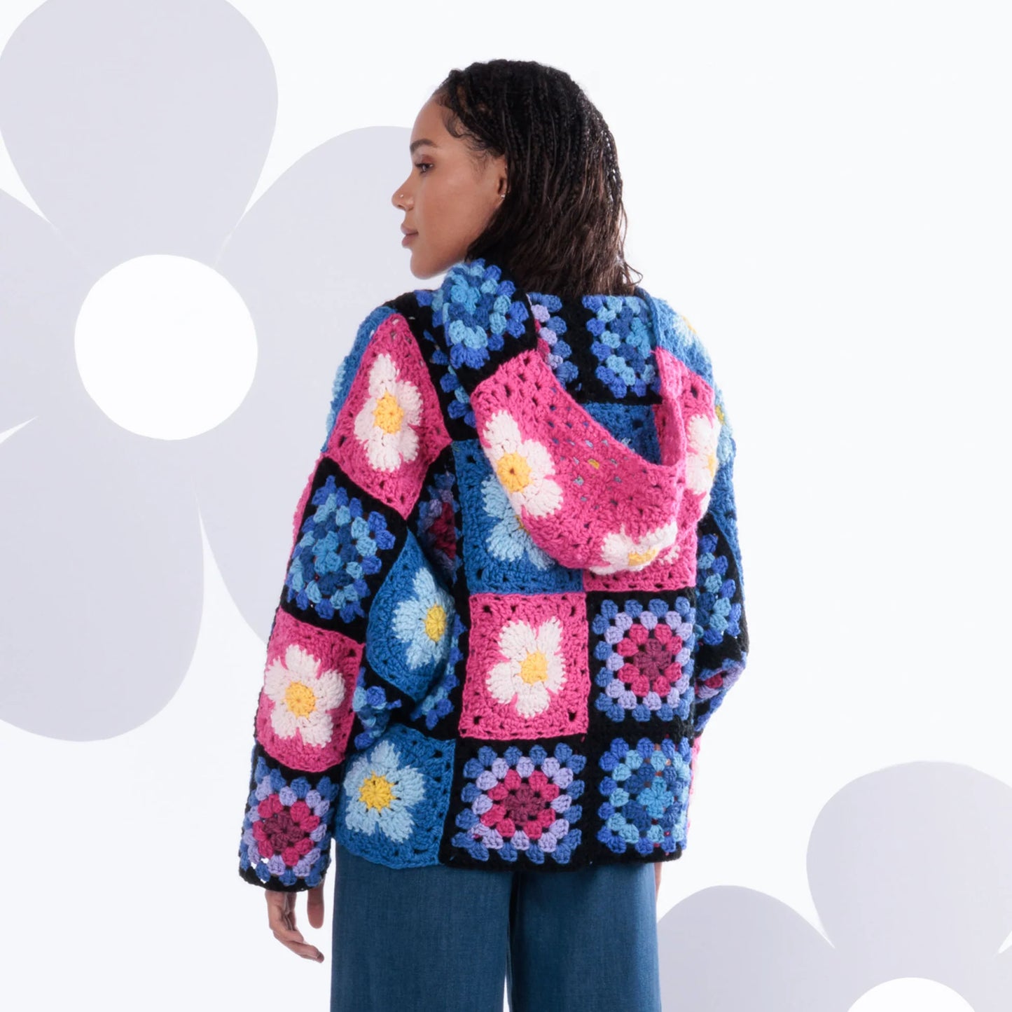 CROCHET PATTERN DOWNLOAD - Free Red Heart Crochet Flower Power Hoodie Pattern, XS/S/M/L