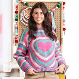 CROCHET PATTERN DOWNLOAD - Free Red Heart Beaming Heart Crochet Pullover Pattern, XS/S