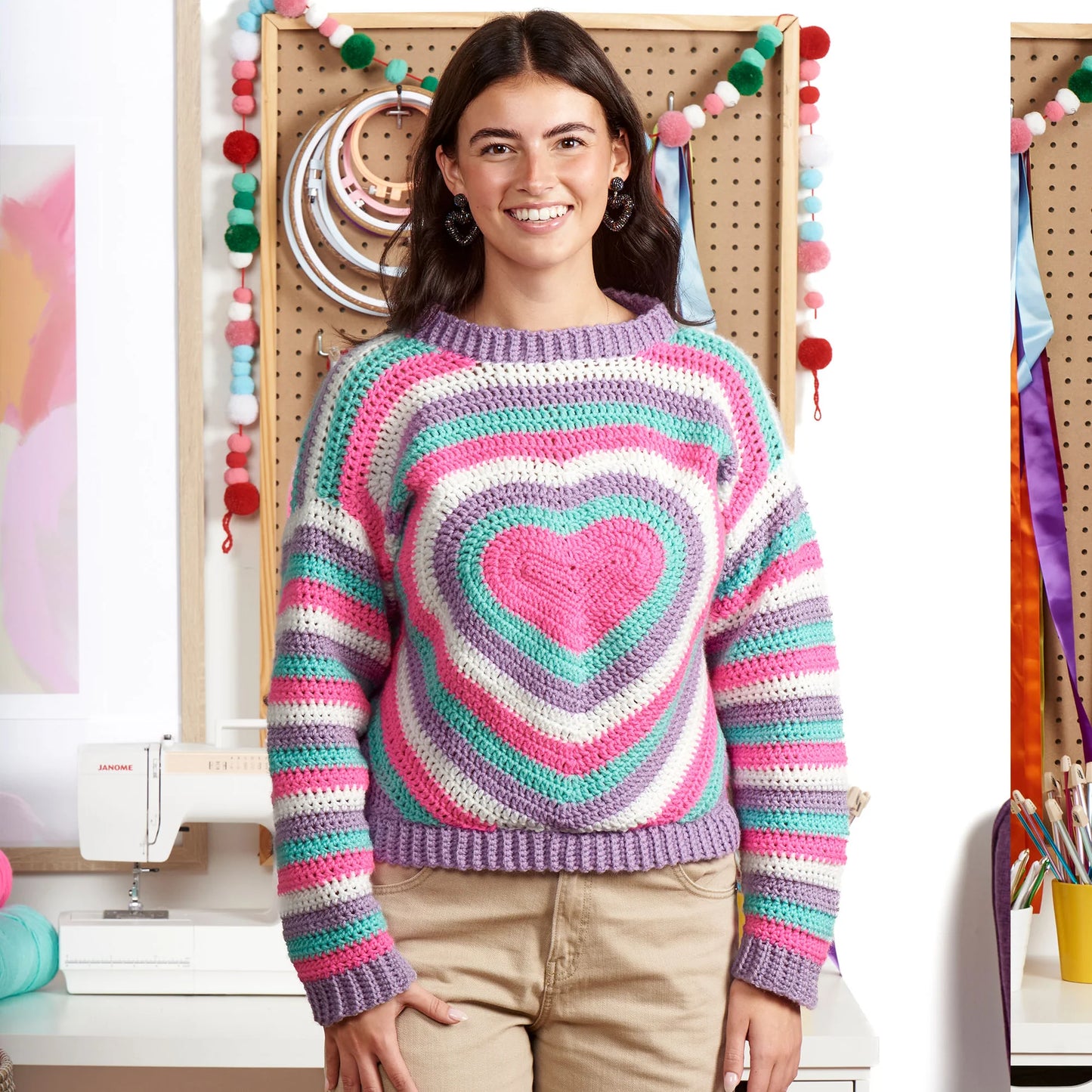 CROCHET PATTERN DOWNLOAD - Free Red Heart Beaming Heart Crochet Pullover Pattern, XS/S