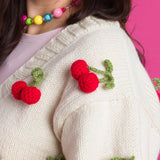CROCHET PATTERN DOWNLOAD - Free Red Heart Knit Cardigan with Crochet Cherry Pattern