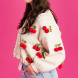 CROCHET PATTERN DOWNLOAD - Free Red Heart Knit Cardigan with Crochet Cherry Pattern