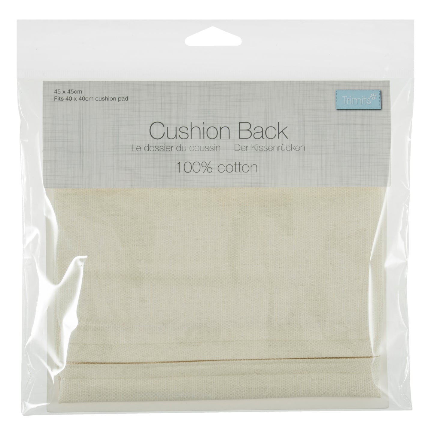 Cushion Back with Zipper: 45 x 45cm (18 x 18in): Cream