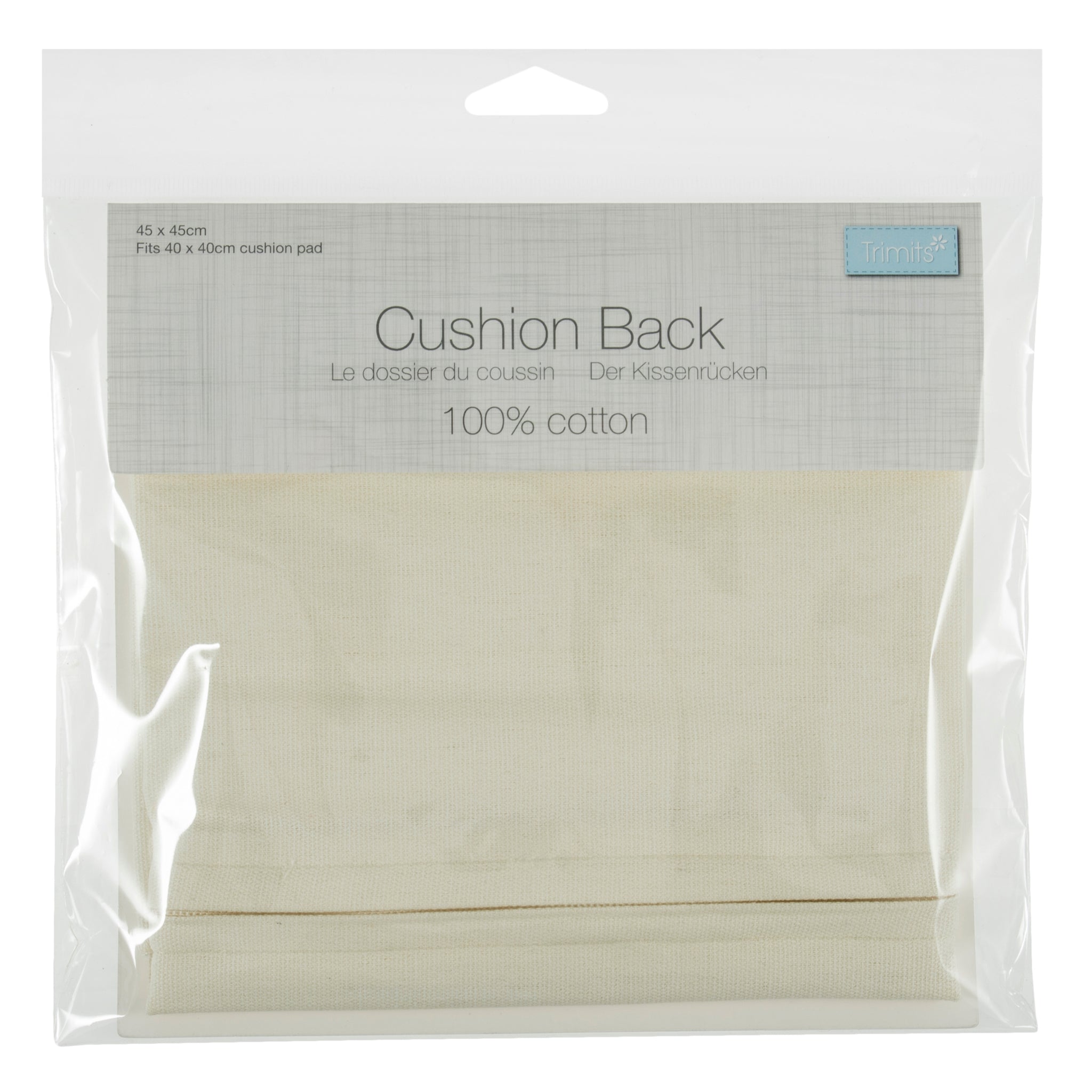 Cushion Back with Zipper: 45 x 45cm (18 x 18in): Cream