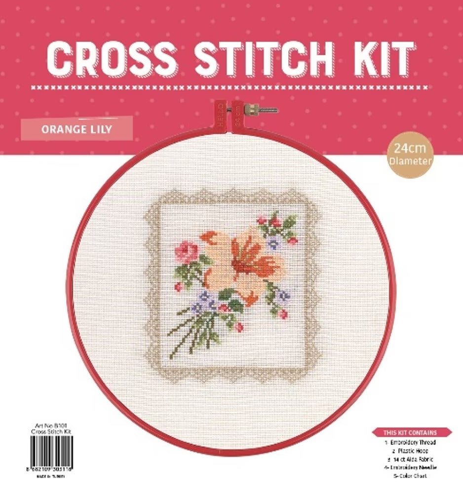 Cross Stitch Hoop Kit - Orange Lily