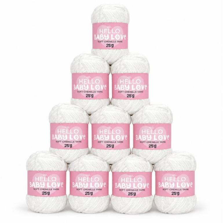 Hello Baby Love Soft Chenille Yarn - Pack of 10 - 201 White