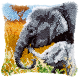 Vervaco Latch Hook Cushion Kit Elephant & Baby 40cm x 40cm