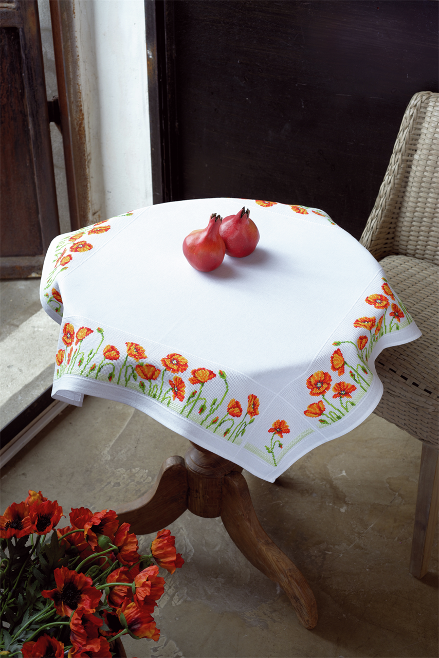 Vervaco Counted Cross Stitch Kit: Tablecloth: Californian Poppies PN-0146934