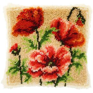 Vervaco Latch Hook Cushion Kit Poppy Field 40cm x 40cm
