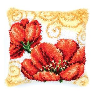 Vervaco Latch Hook Cushion Kit Poppies & Swirls 40cm x 40cm