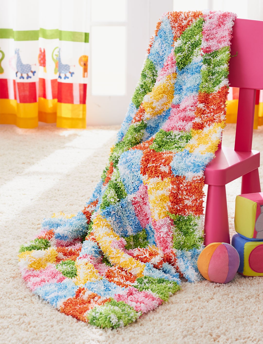 KNITTING PATTERN - Bernat Tizzy Chunky Block By Block Baby Blanket