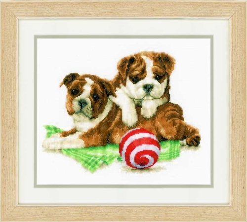 Vervaco Cross Stitch Kit Bulldog Puppies 14ct PN-0145618