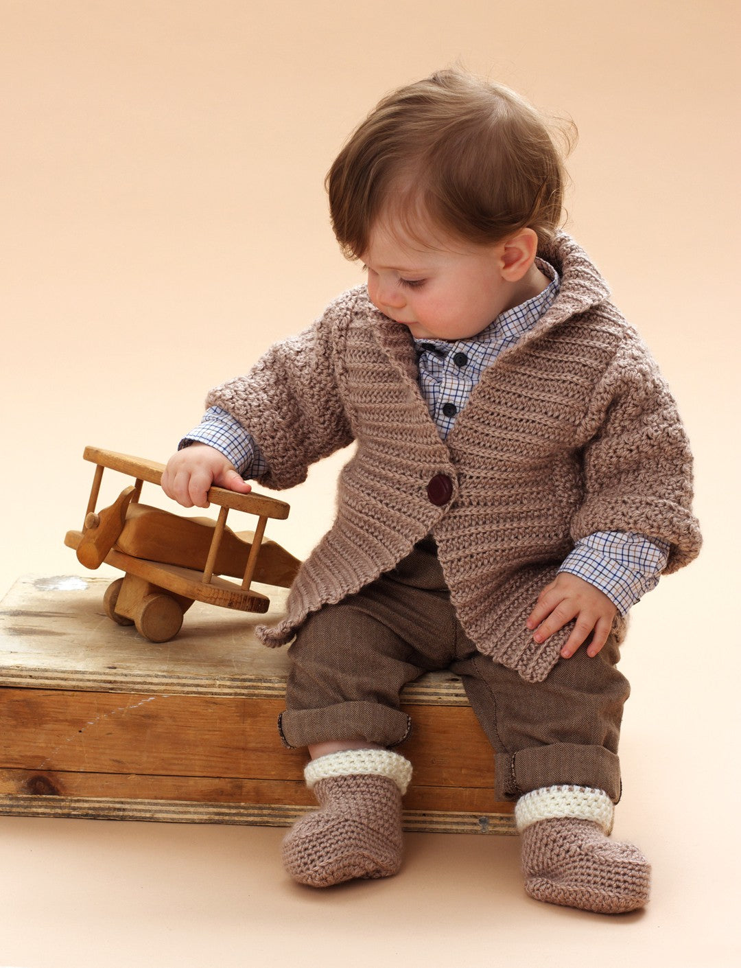 KNITTING PATTERN - Bernat Softee Baby Shawl Collar Cardigan