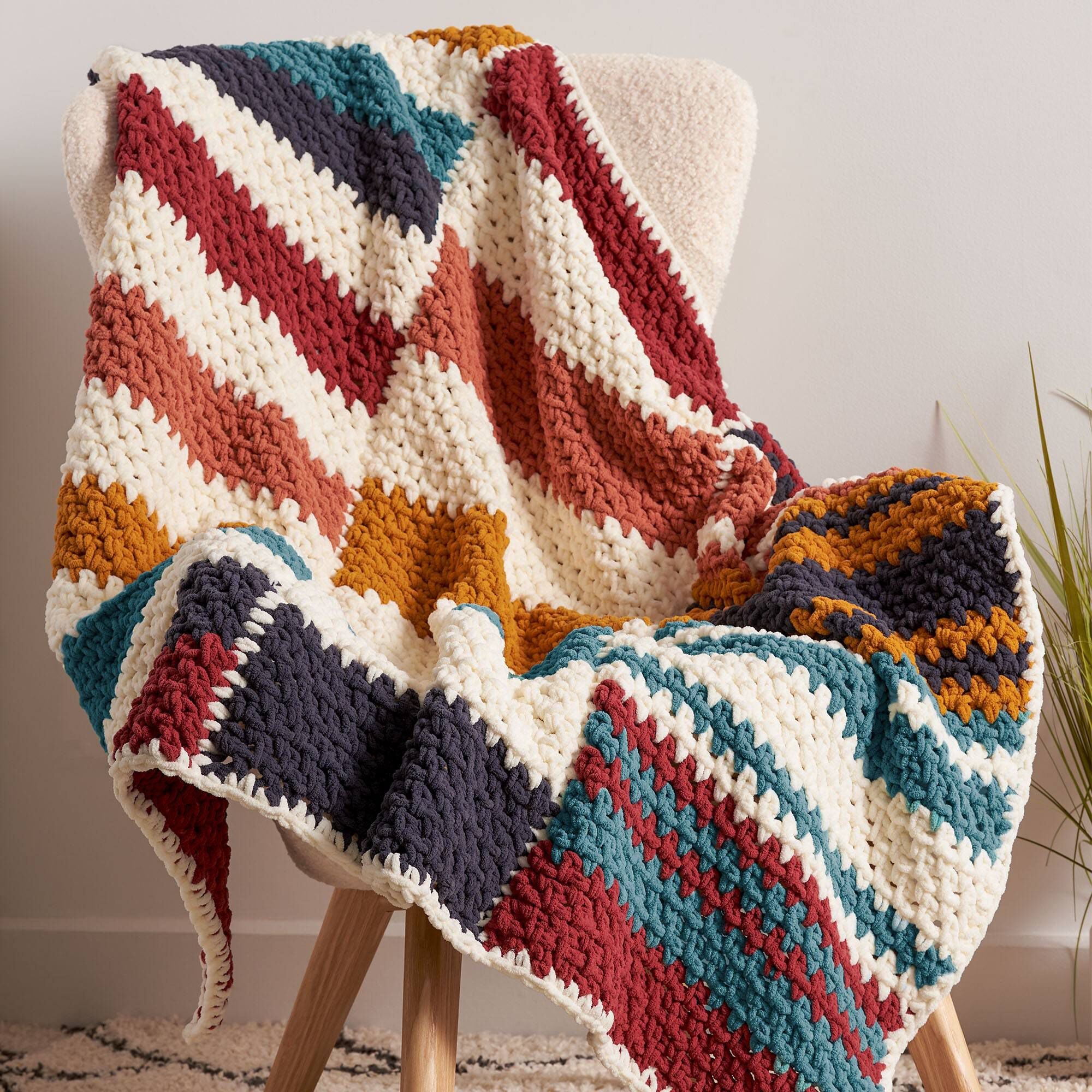 CROCHET PATTERN DOWNLOAD - Bernat Staggered Stripes Crochet Blanket