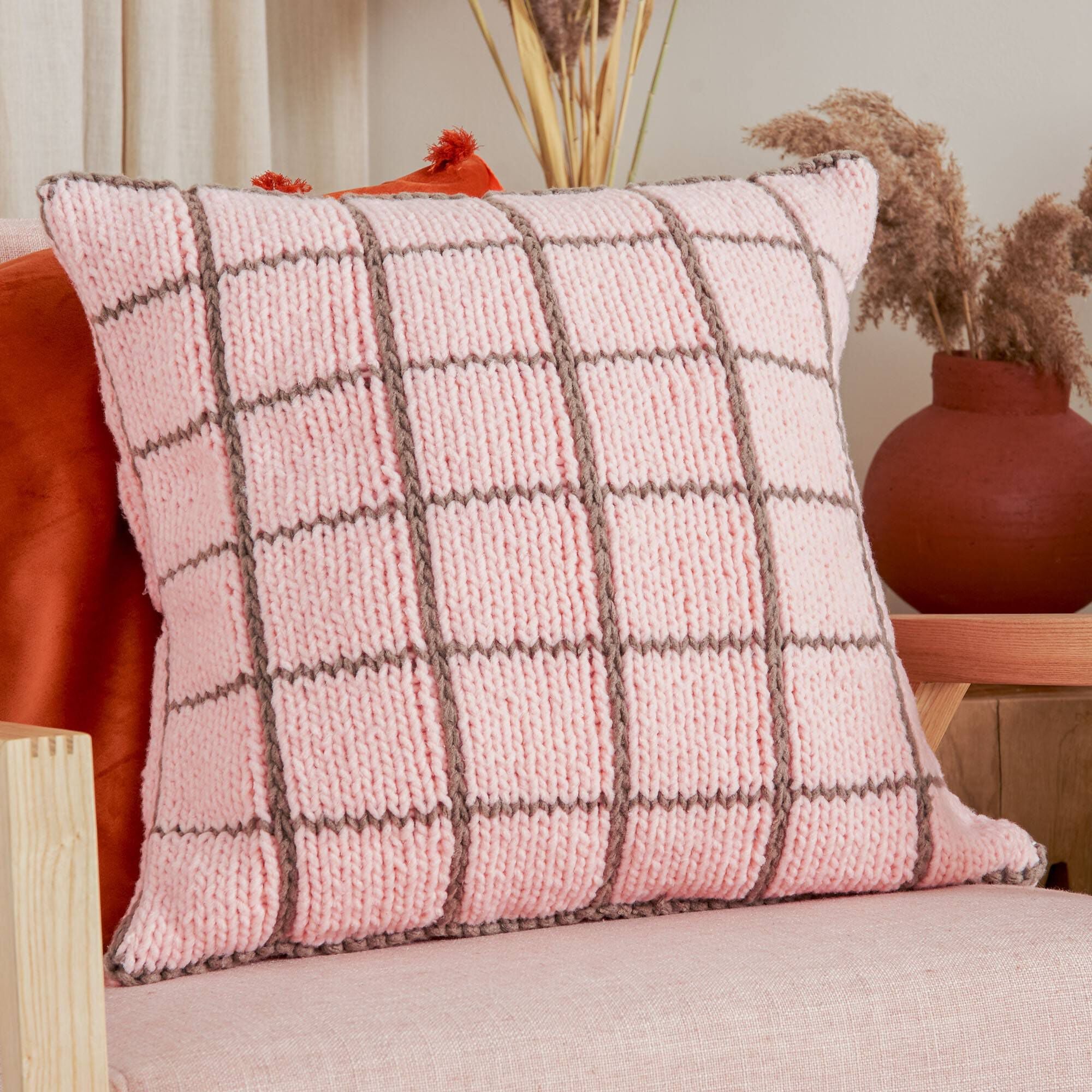 KNITTING PATTERN DOWNLOAD - Bernat Forever Fleece Knit Windowpane Pillow