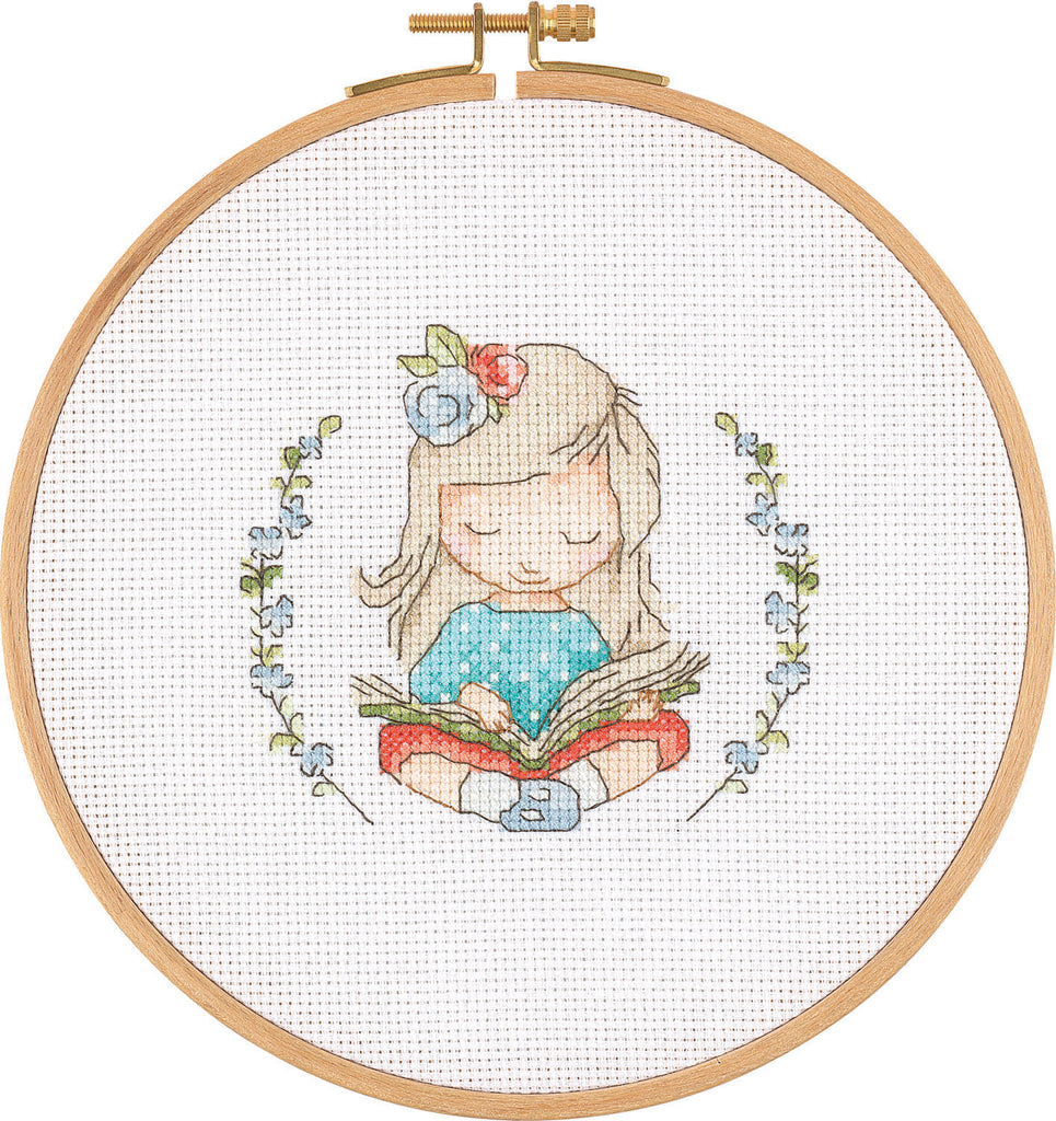 Counted Cross Stitch Hoop Kit - E2004 - Bookworm Girl
