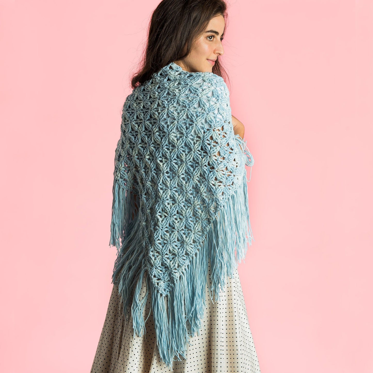 CROCHET PATTERN DOWNLOAD - Caron Mock-rame Crochet Fringed Shawl