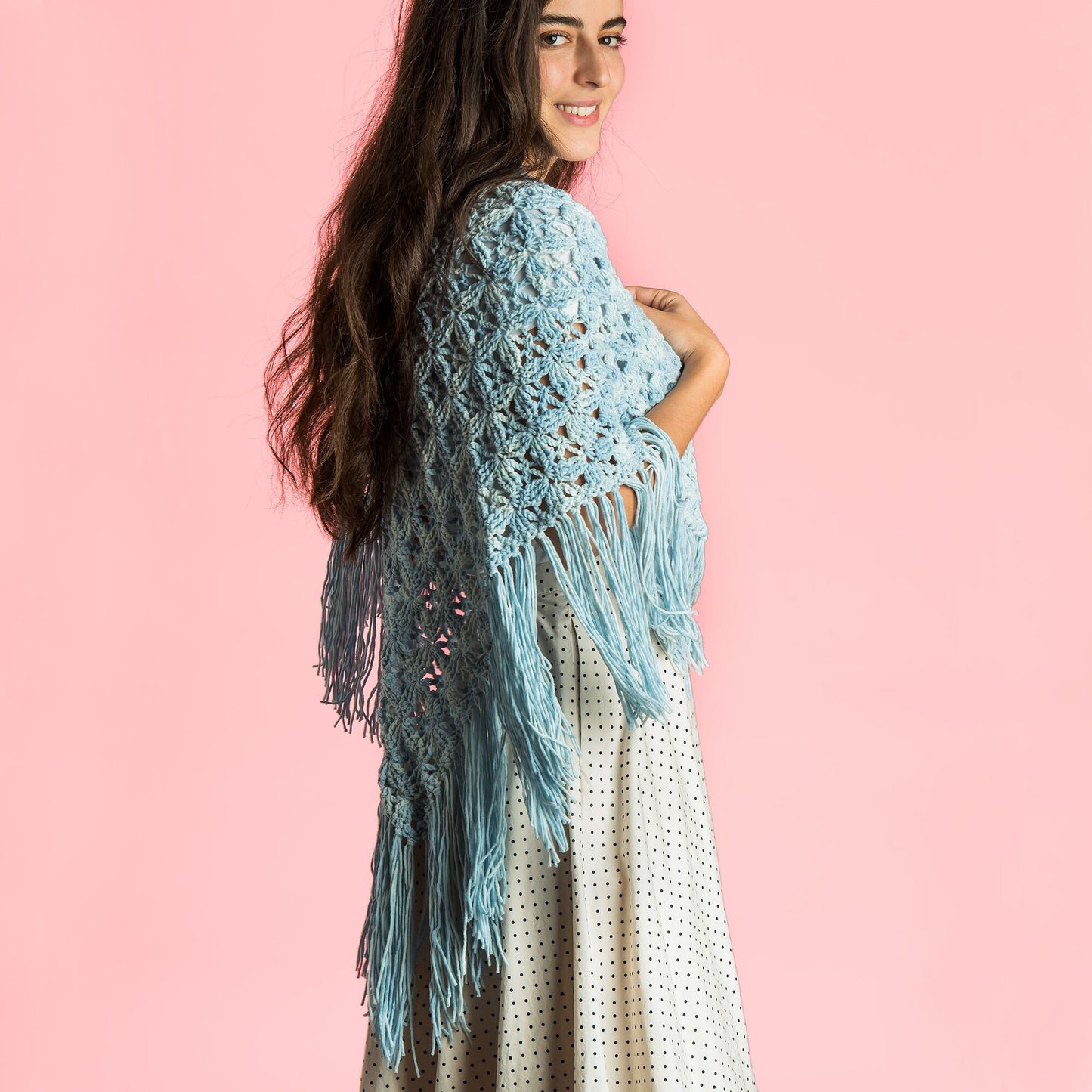 CROCHET PATTERN DOWNLOAD - Caron Mock-rame Crochet Fringed Shawl