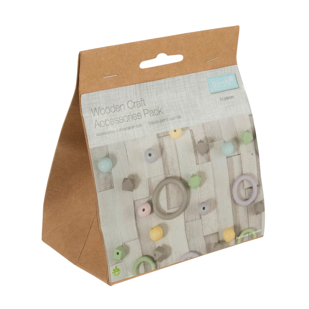 Wooden Craft Accessories Pack: 32 pieces: Assorted Colours