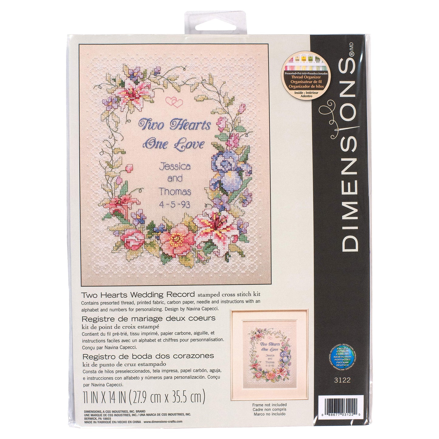Stamped Cross Stitch Kit: Wedding Record: Two Hearts