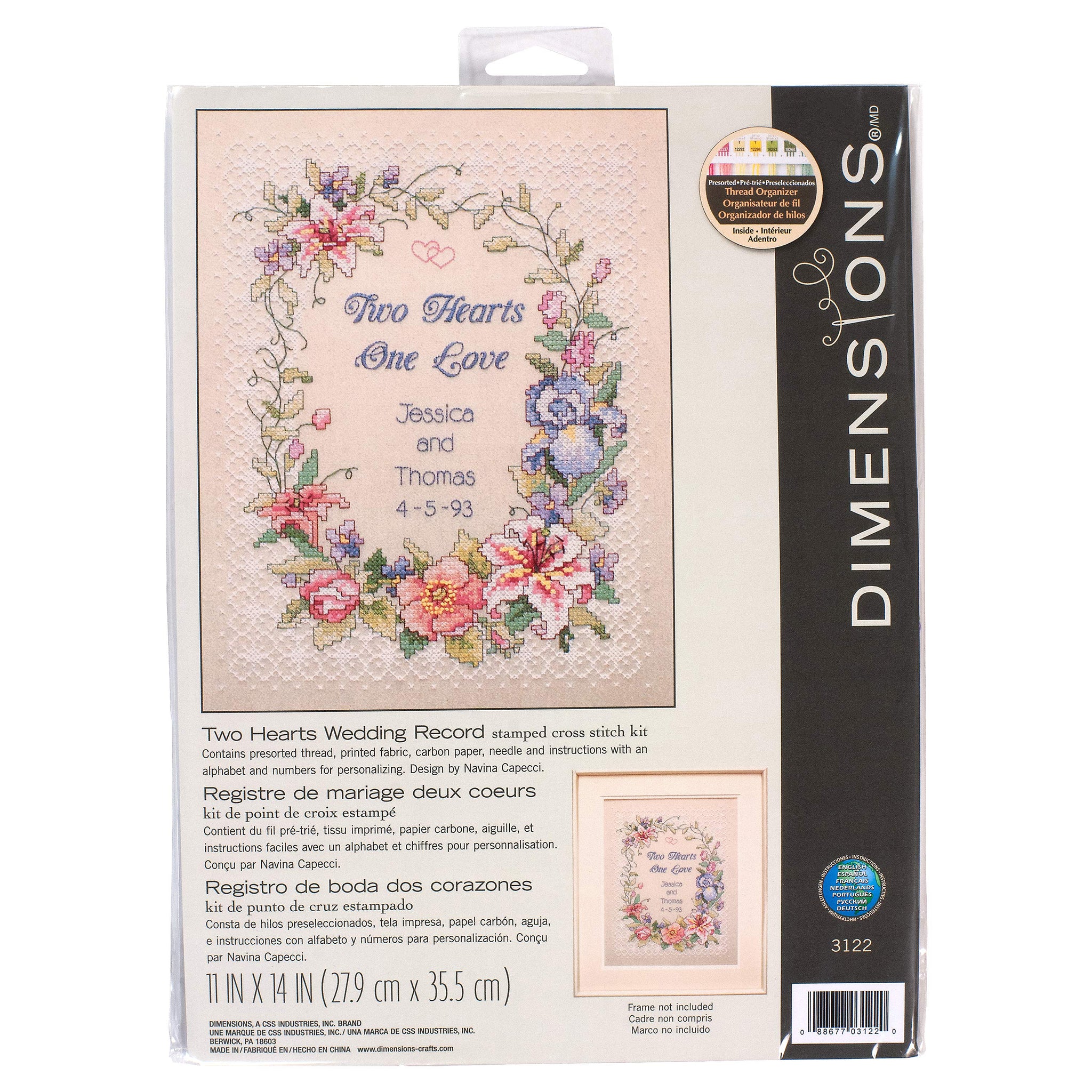 Stamped Cross Stitch Kit: Wedding Record: Two Hearts