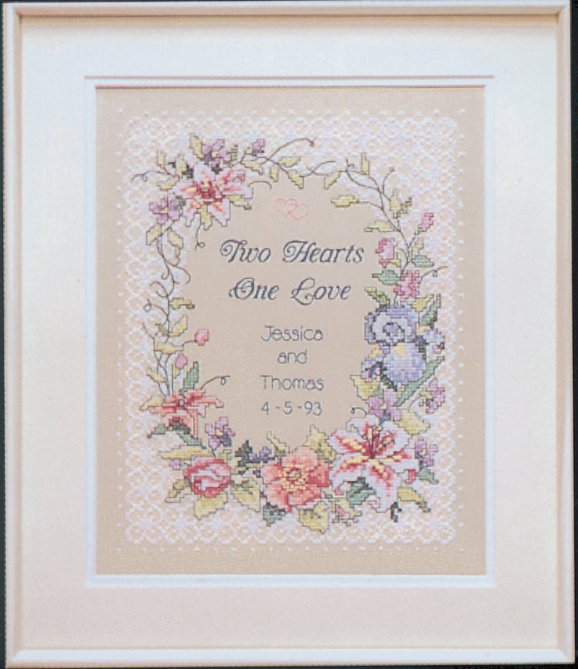 Stamped Cross Stitch Kit: Wedding Record: Two Hearts