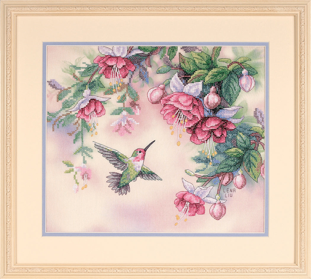Stamped Cross Stitch Kit: Hummingbird & Fuchsias