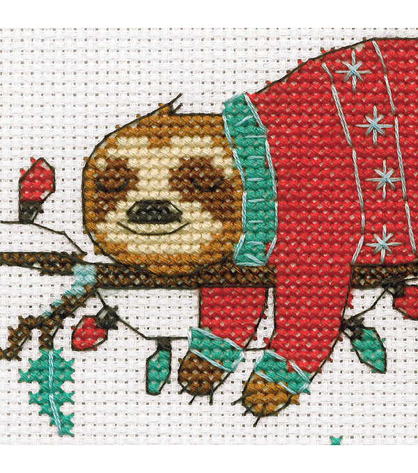Counted Cross Stitch Kit with Hoop: Christmas Sloth