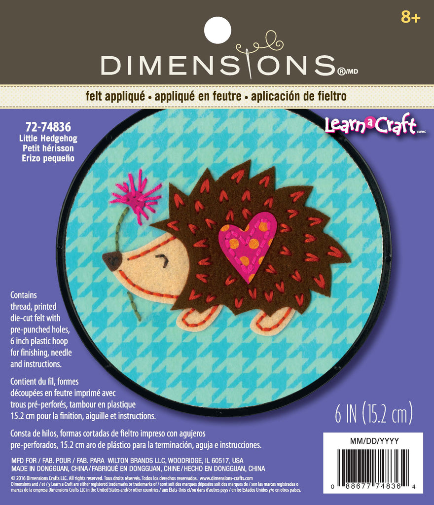 LearnaCraft Felt Applique Kit with Hoop Little Hedgehog Readicut