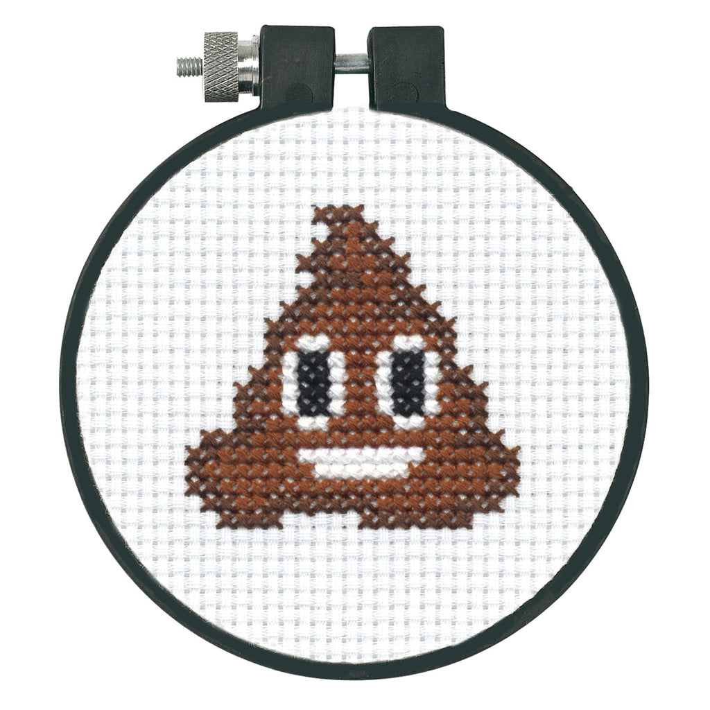 Counted Cross Stitch Kit with Hoop: Pile of Poo Emoji