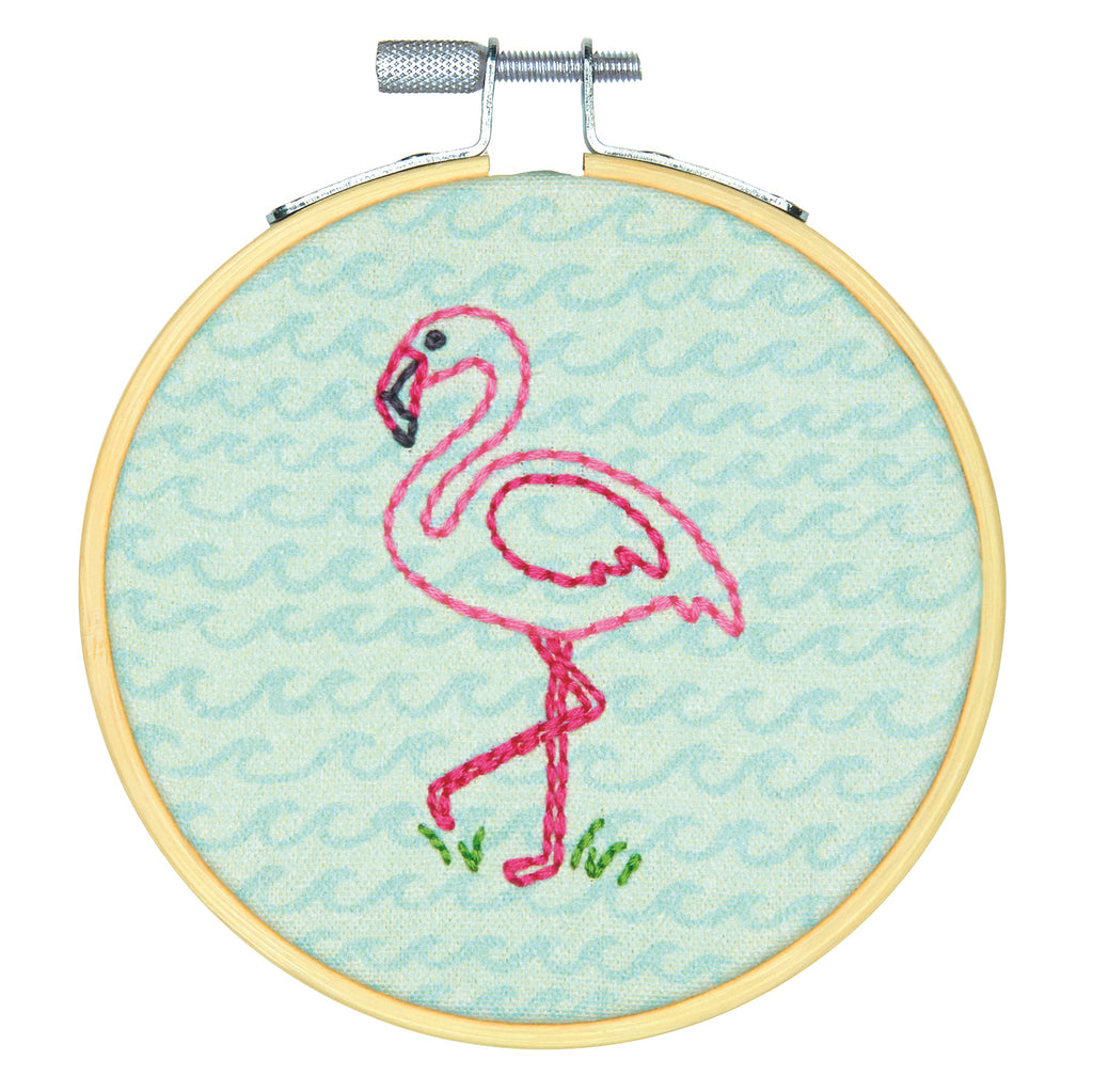 Embroidery Kit with Hoop: Crewel: Flamingo Fun