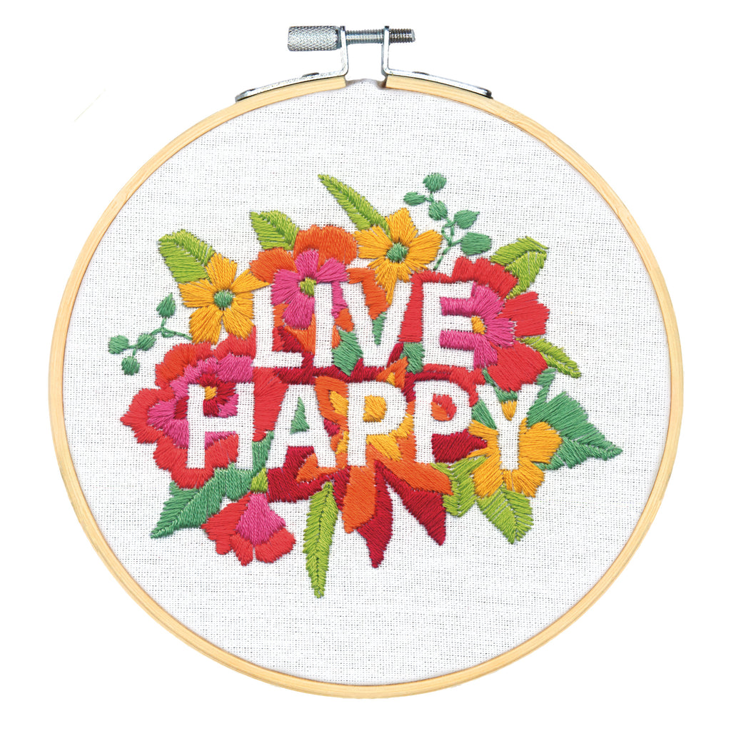Embroidery Kit with Hoop: Crewel: Live Happy