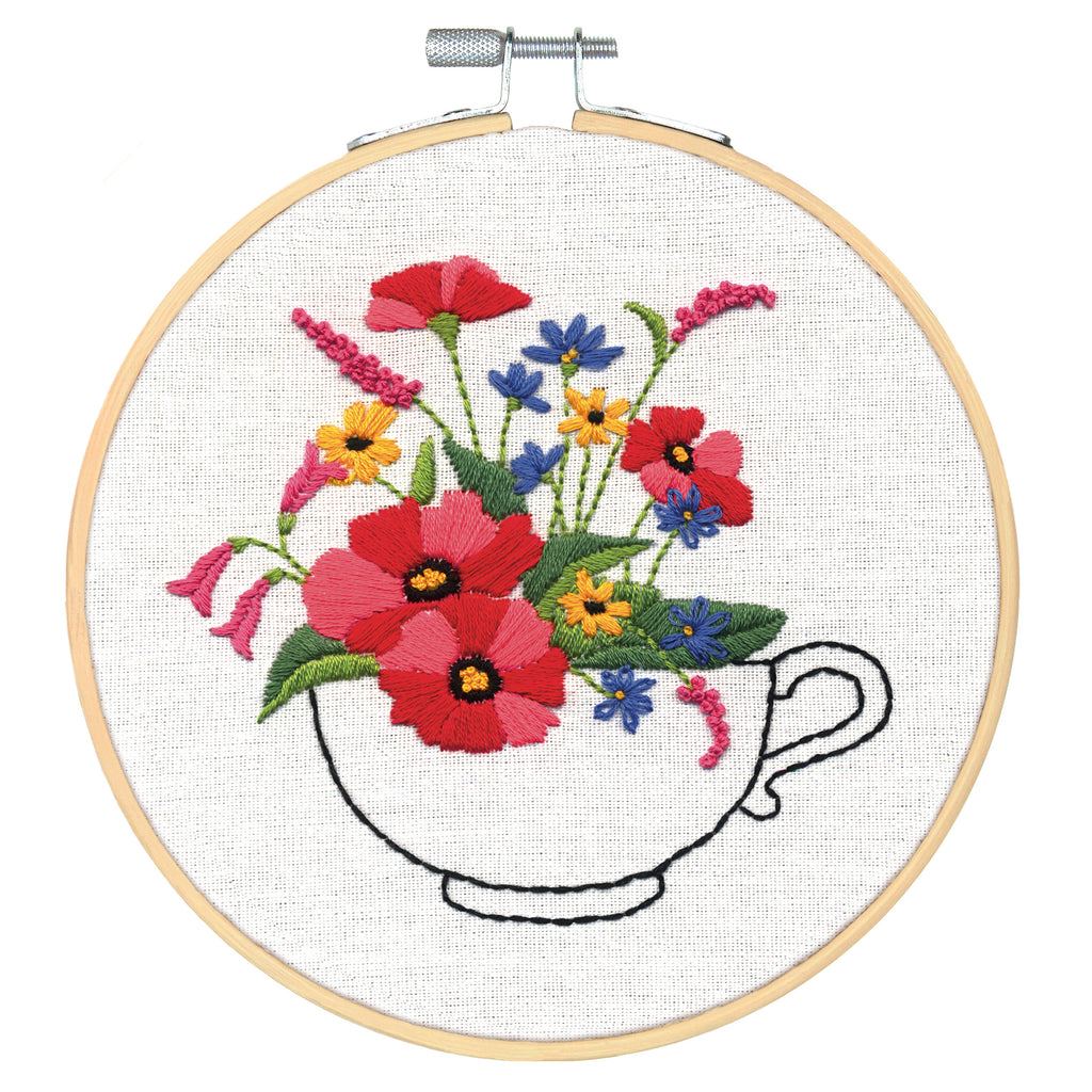 Embroidery Kit with Hoop: Crewel: Cup of Flowers