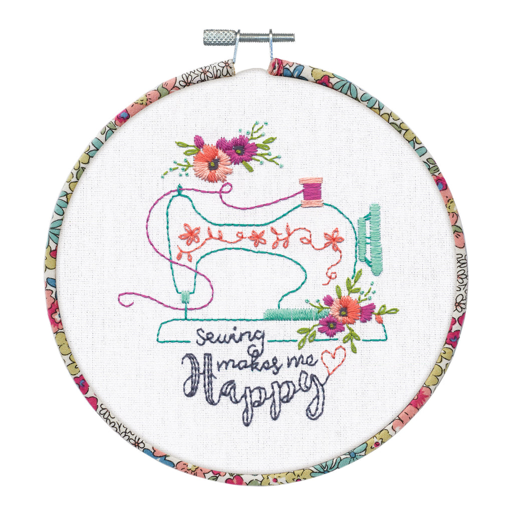 Embroidery Kit with Hoop: Crewel: Sew Happy