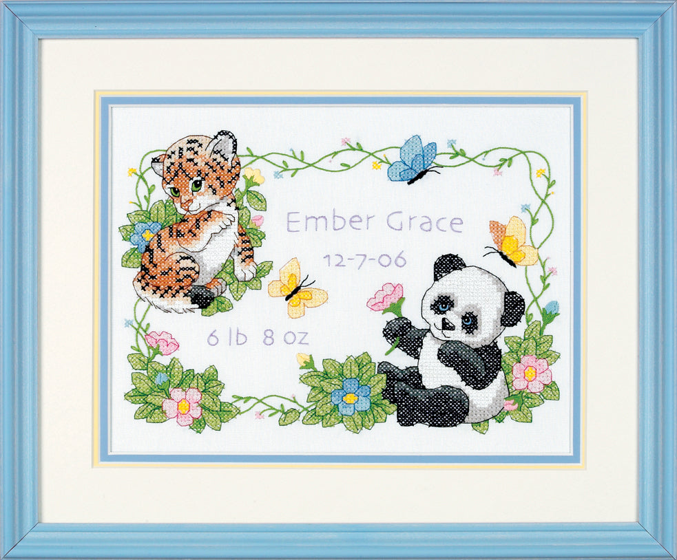 Stamped Cross Stitch Kit: Birth Record: Baby Animals