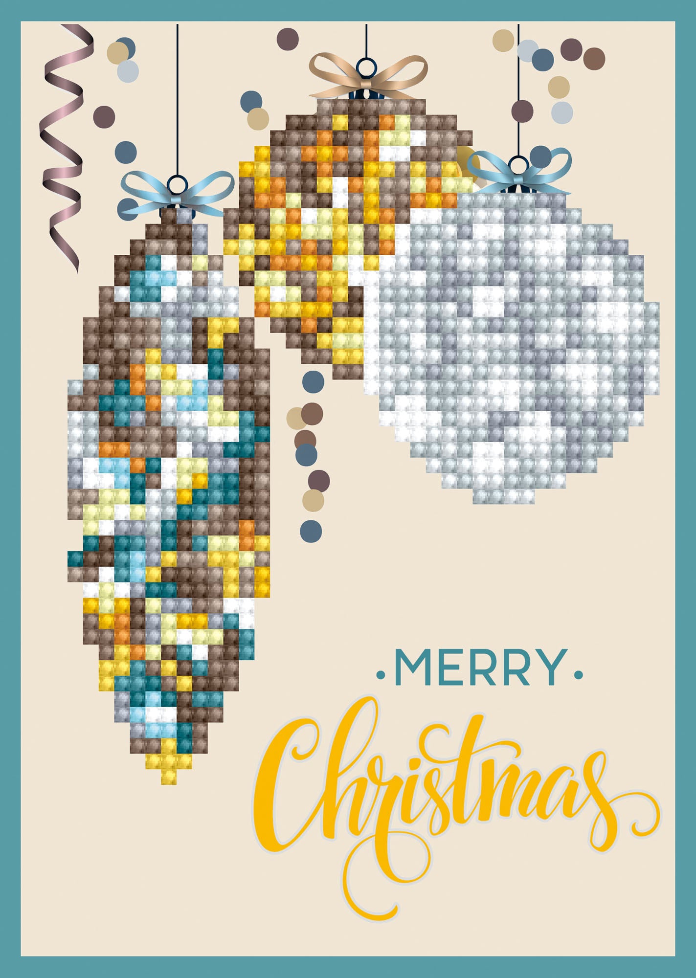 Diamond Painting Kit: Greeting Card Kit: Merry Christmas Baubles: Antique