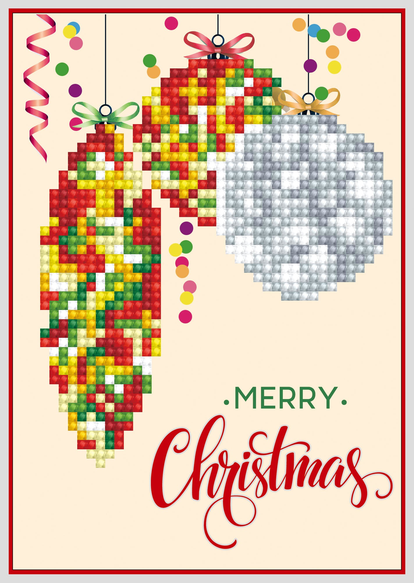Diamond Painting Kit: Greeting Card Kit: Merry Christmas Baubles: Traditional