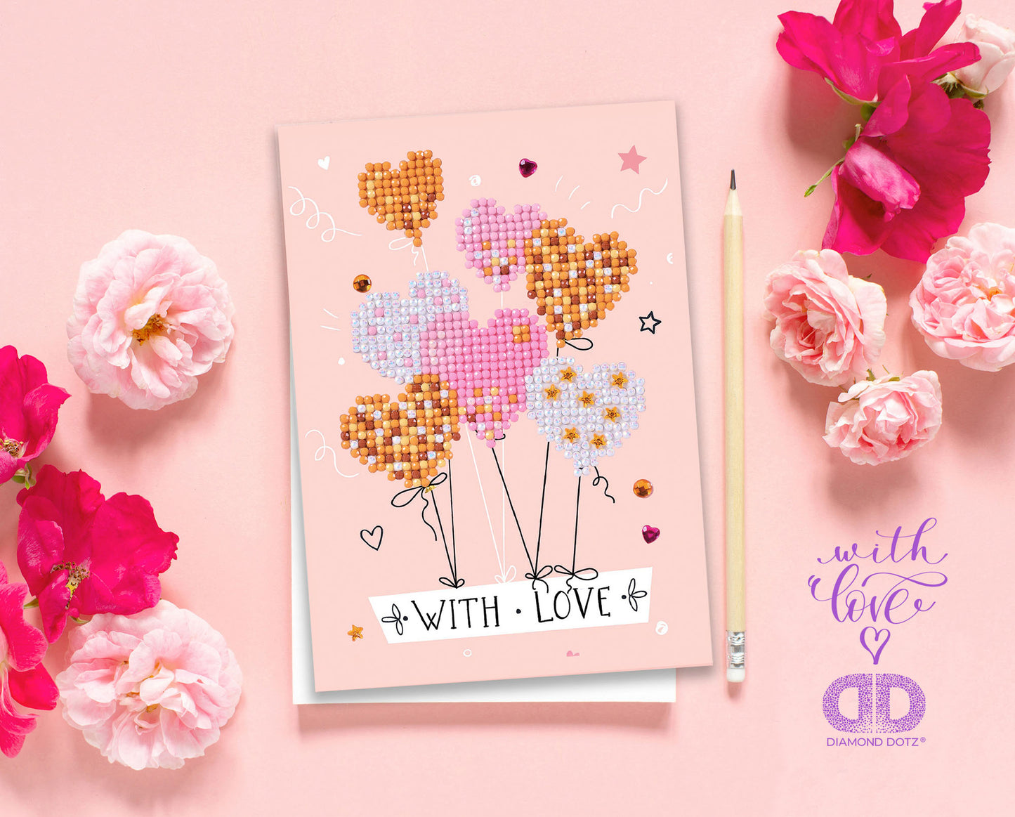 Diamond Painting Kit: Greeting Card Kit: Love Balloons