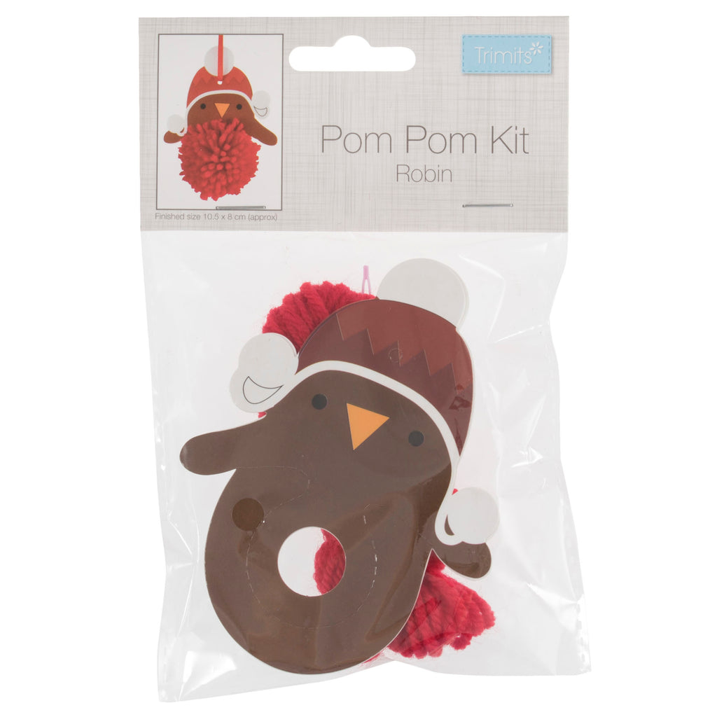 Pom Pom Decoration Kit: Christmas: Robin: Pack of 4