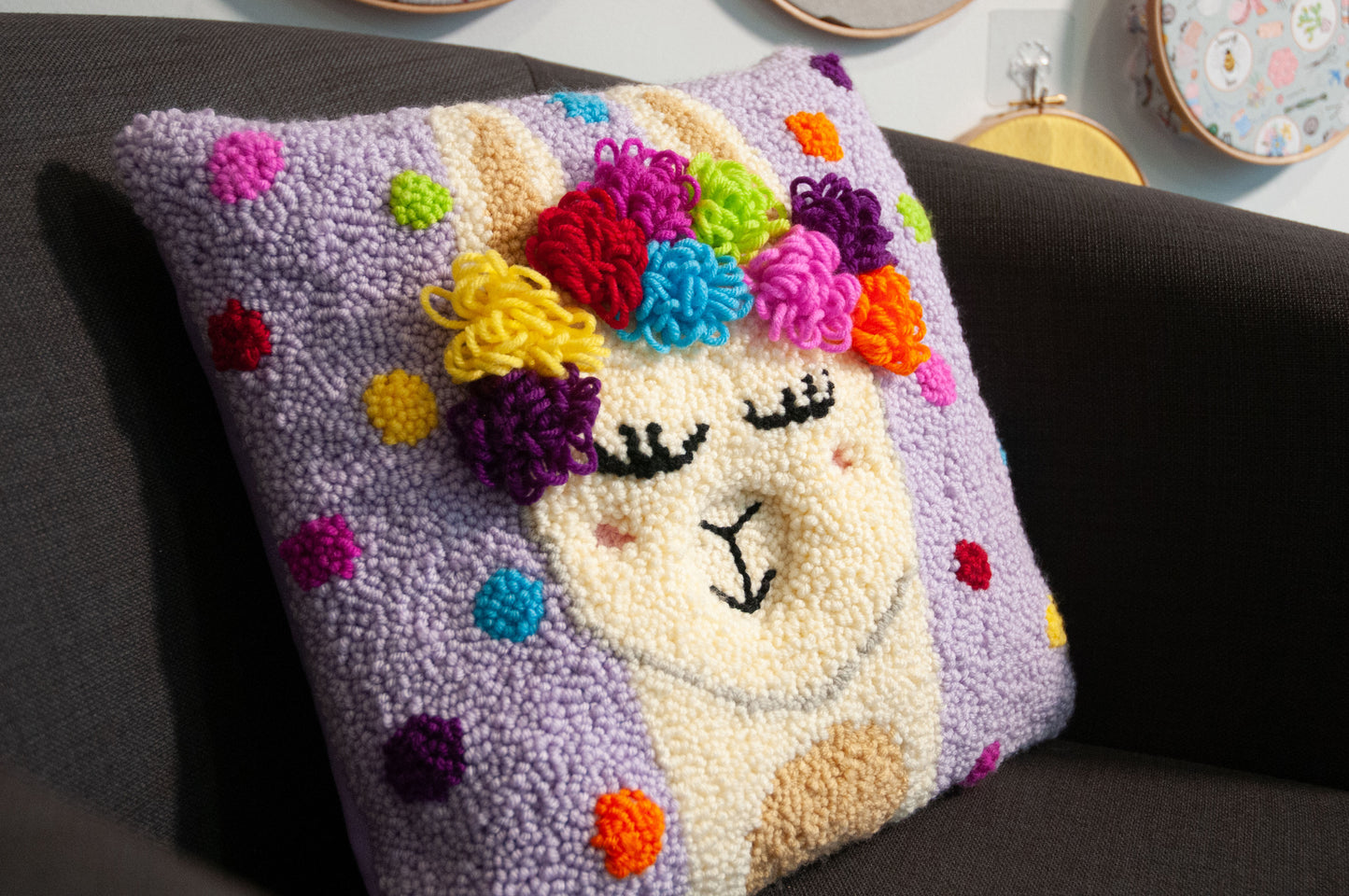 Punch Needle Kit: Cushion: Festival Llama