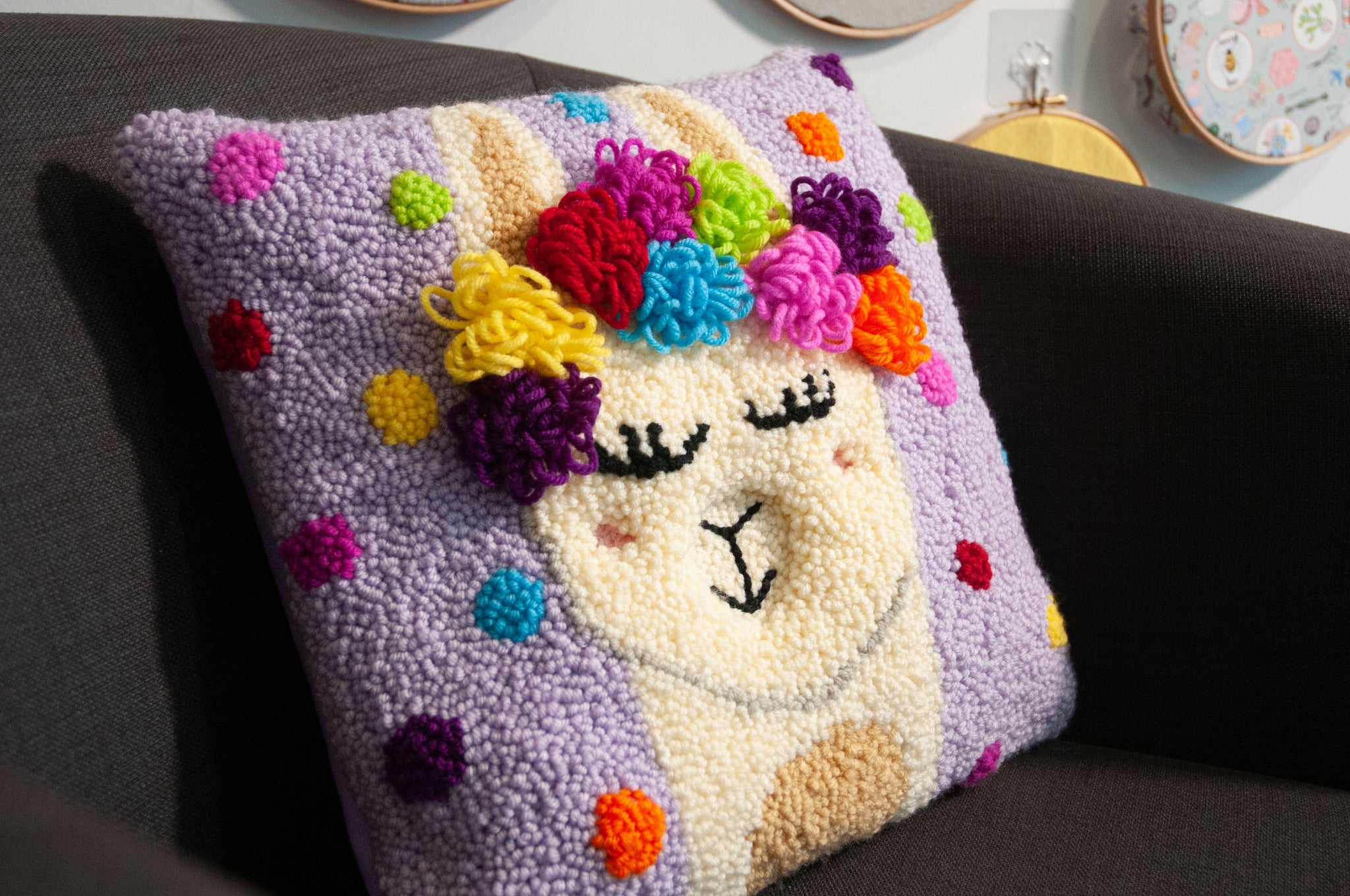 Punch Needle Kit: Cushion: Festival Llama