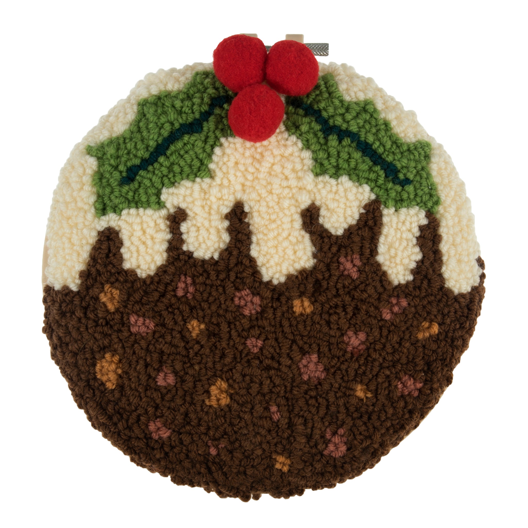 Punch Needle Kit: Yarn and Hoop: Christmas Pudding