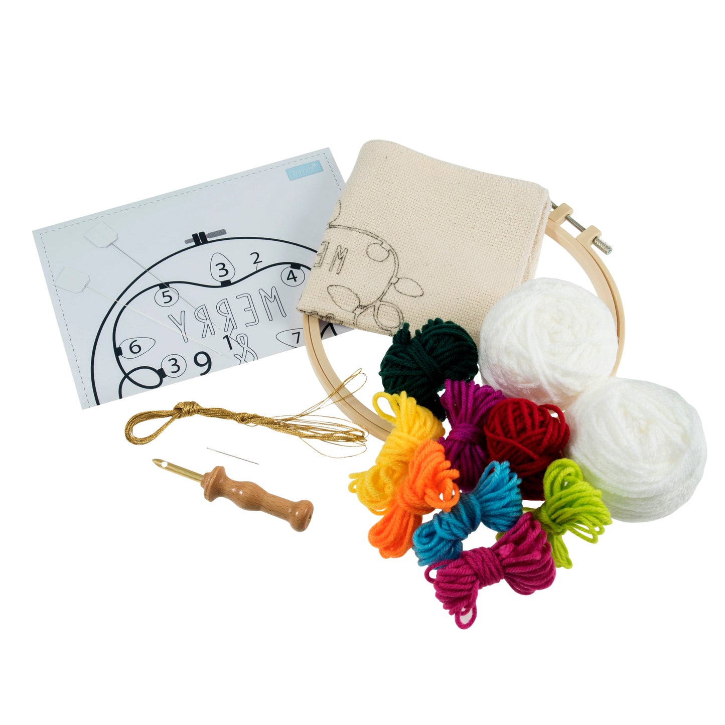 Punch Needle Kit: Yarn and Hoop: Merry & Bright