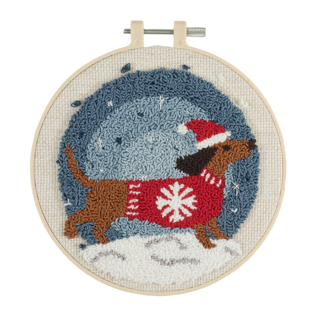 Punch Needle Kit: Floss and Hoop: Festive Dachshund