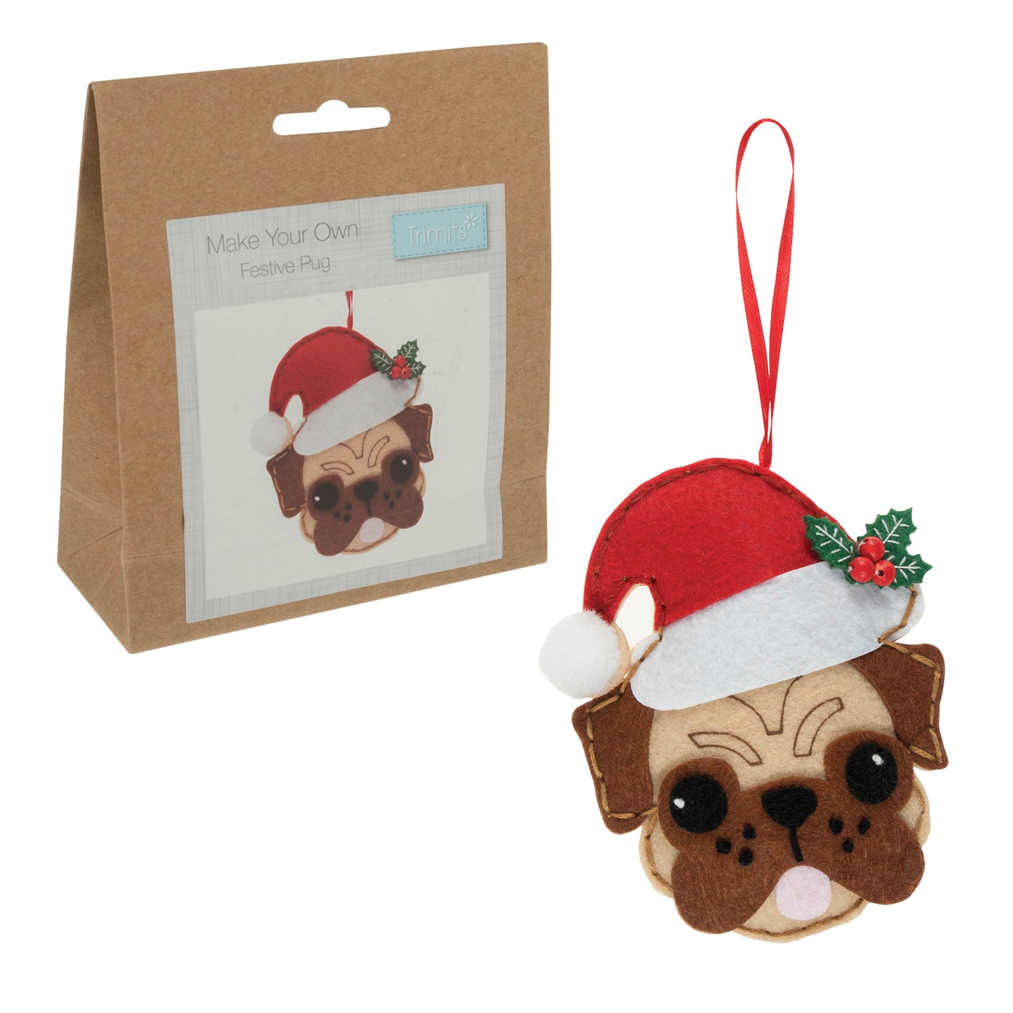 Felt Decoration Kit: Pug in Santa Hat