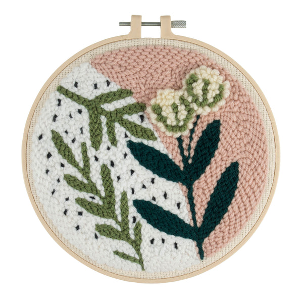 Punch Needle Kit: Yarn and Hoop: Foliage Floral