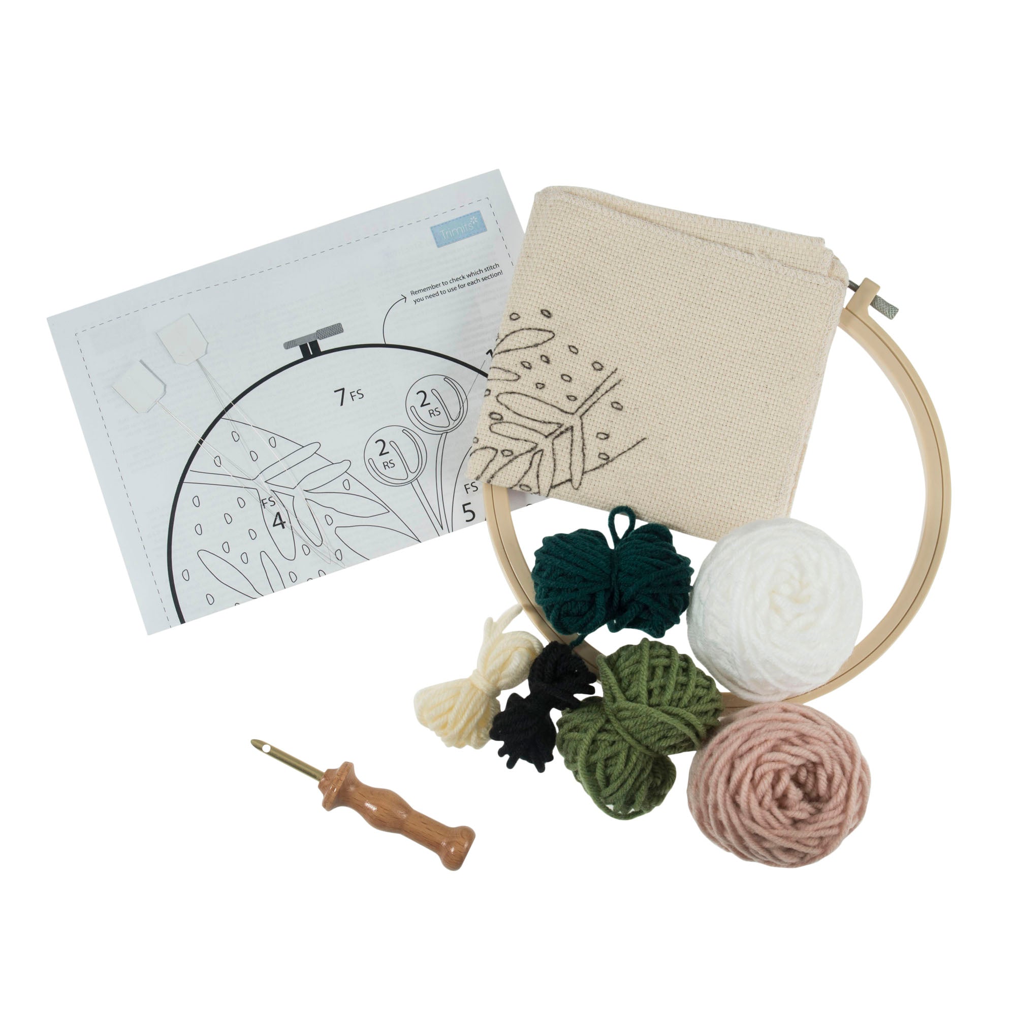 Punch Needle Kit: Yarn and Hoop: Foliage Floral